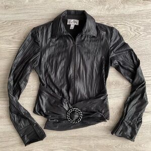 Joseph Ribkoff Jacket Blouse Womens Black Full Zip Faux Leather